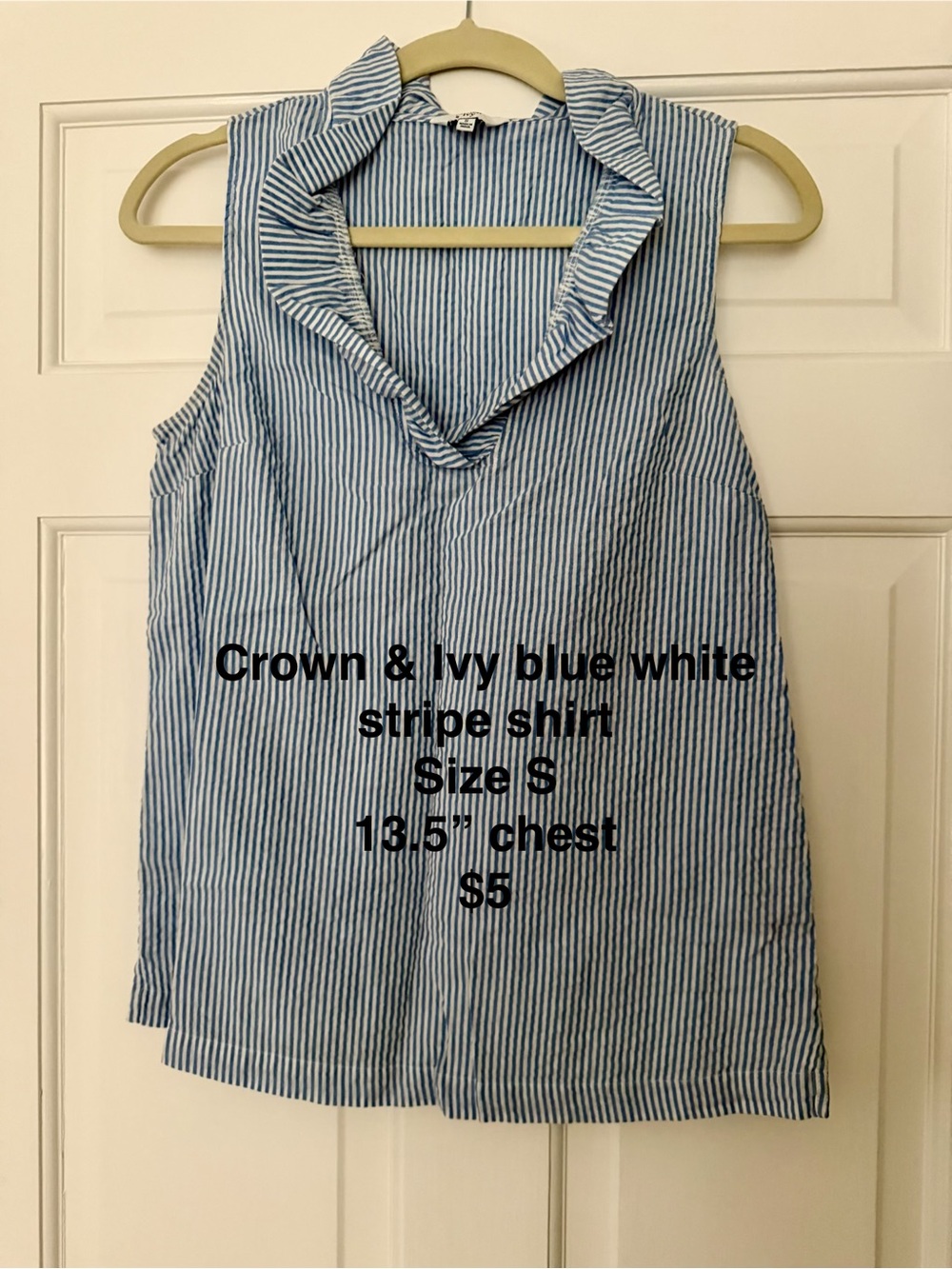 Crown & Ivy Blue and White Striped Sleeveless Top